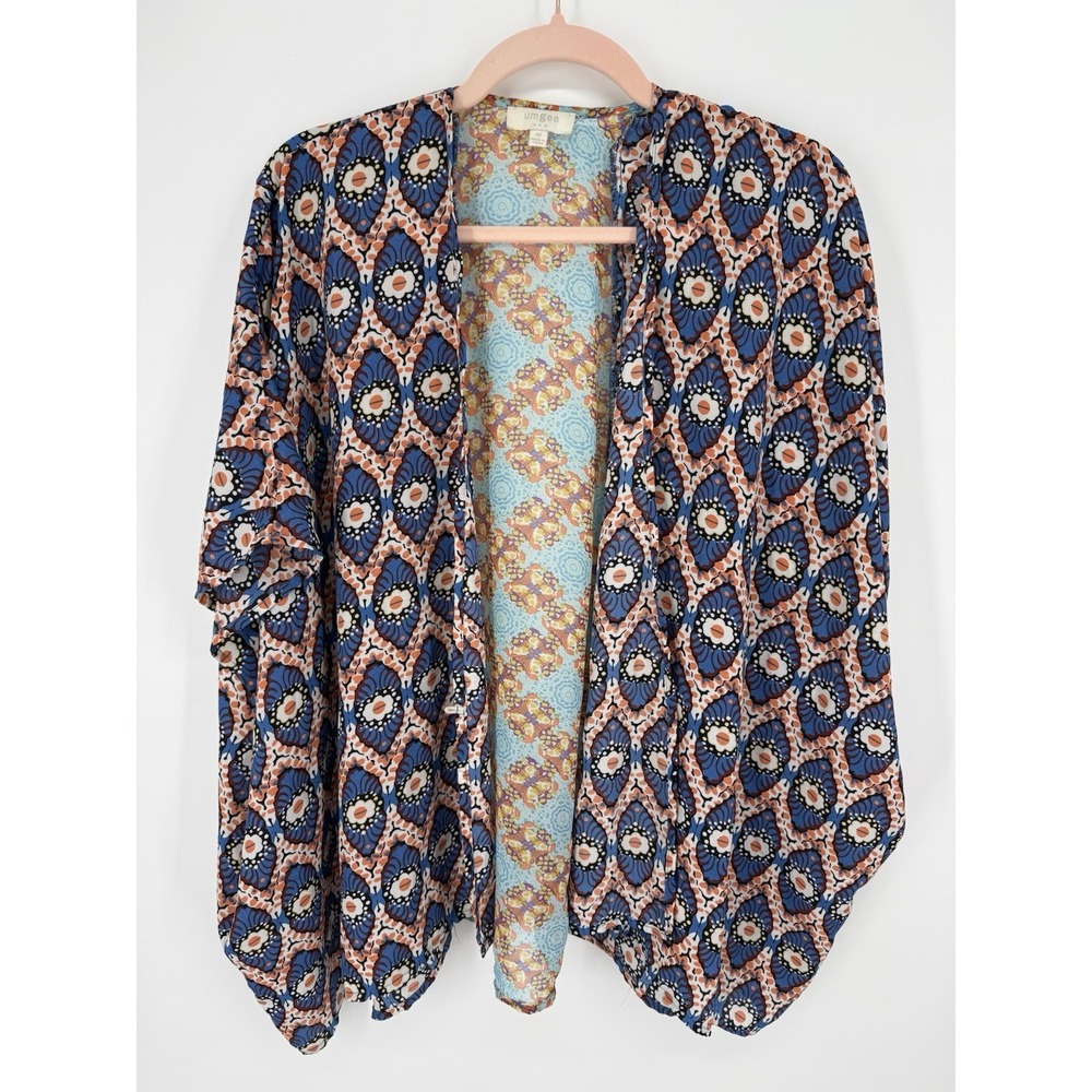 UMGEE Boho Mixed‎ Geometric Print Open Front Kimono Cardigan Top Women M Medium